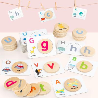 China Wholesale Eco-friendly Kindergarten Wooden Kids Matching Letter Chess Puzzle Card Toys English Early Study Light Up Wooden Toy for sale