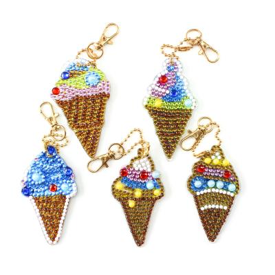 China DIY Modern Special Shaped Diamond Embroidery Keychain Pendant Painting Full Ice Cream Set Diamond Pattern Key Ring Gifts for sale