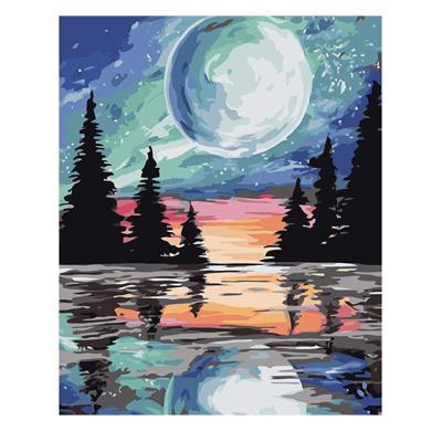 China Landscape Painting By Numbers Landscape Night Lake On Canvas Acrylic Paintings For Living Room Decor for sale