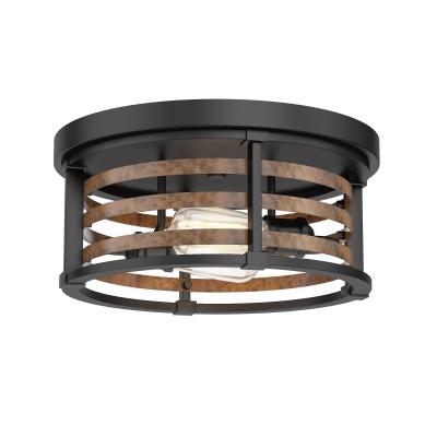 China Retro Cage Lighting 2 Lights Metal Wood Color Ceiling Lamp Indoor Flush Mount Farmhouse Decorative Ceiling Lamp for Hallway Entryway Bedroom for sale