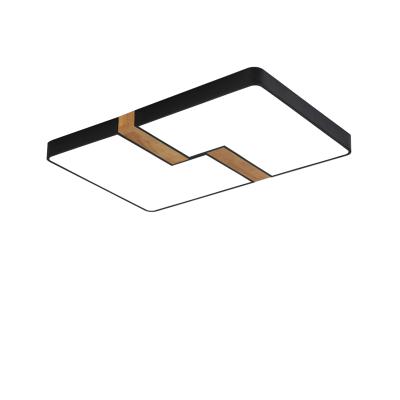 China Modern Creative Square Dimmable LED Ceiling Lights Remote Super Bright Wooden Color Flow Mount Outdoor Lamp For Office Kitchen for sale