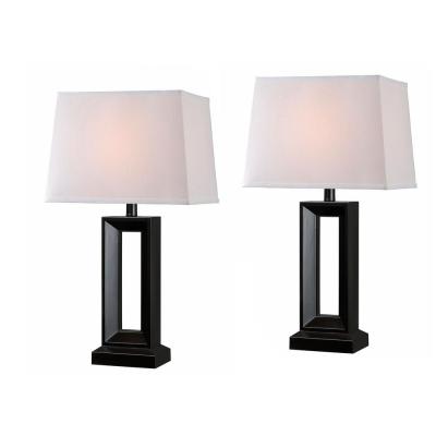 China Modern Single Black Table Lamp 2 Set Modern Set With Bright White Rectangular Shade Home Office Light For Bedroom Living Room for sale