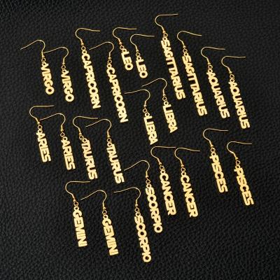 China FASHIONABLE Wholesale Custom Gold Plated 12 Stainless Steel Zodiac Signs Earrings Letters Astrology To Dangle Earring for sale