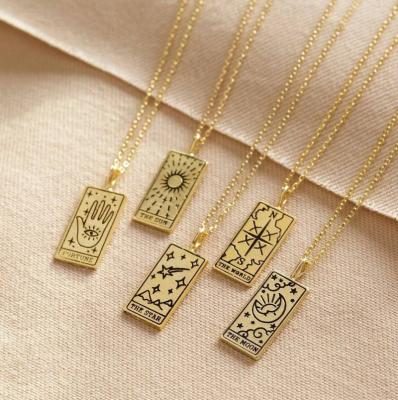 China Hot Sale FASHIONABLE Rider Waite Tarot Cards Necklaces 18K Gold Plated Horoscope Sign Astrological Tarot Pendant Necklace for sale