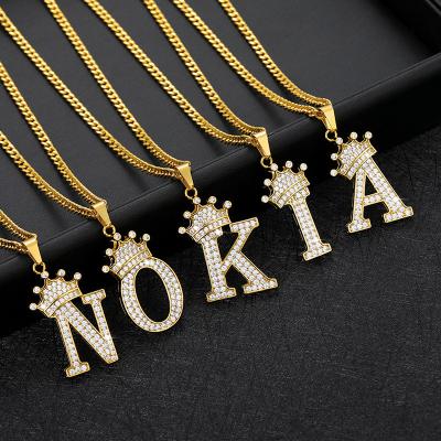 China FASHIONABLE Hot Sale Stainless Steel Zircon Crown Pendant Necklace Jewelry A To Z 26 Initial Letter Capital Necklace As Christmas Gifts for sale