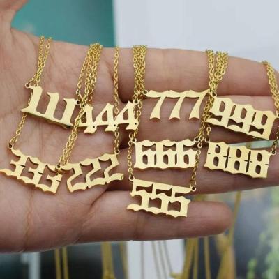 China 111 222 333 444 555 666 777 888 FASHIONABLE Stainless Steel Numerology Necklace Angel Number Necklaces Pendant 999 Devils Necklace Charms for sale