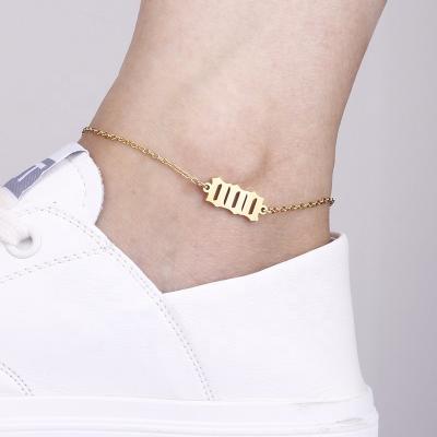 China 2021 FASHIONABLE Hot Sale Amazon Number Charms Stainless Steel Anklets 000-999 Lucky Angel Number Anklet Foot Jewelry for sale