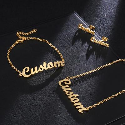 China Customized DIY FASHIONABLE Name Pendant Necklace Personalized Stainless Steel Name Plate Necklace Letters Bracelet Anklets Earring Set for sale