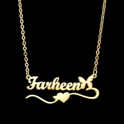 China TRENDY No MOQ Stainless Steel Nameplate Necklace Gold Plated Custom Letter Butterfly Necklace Personalized for sale