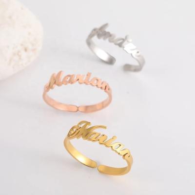 China Stainless Steel Ring Personalized Couple Name Plate Ring Adjustable Letter Rings CIA Custom Silver Trendy Gold for sale