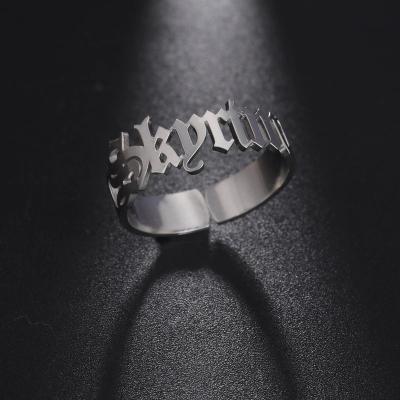 China FASHIONABLE Personalized Custom Made Stainless Steel Name Letter Ring Adjustable Open Ring Silver Gold Plated Ring for sale