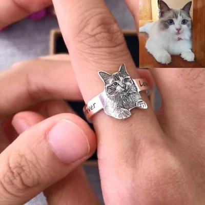 China TRENDY Personalized Laser Engraving Adjustable Pet Photo Graffiti Name Rings Stainless Steel Ring For Women Men Memory Gift for sale