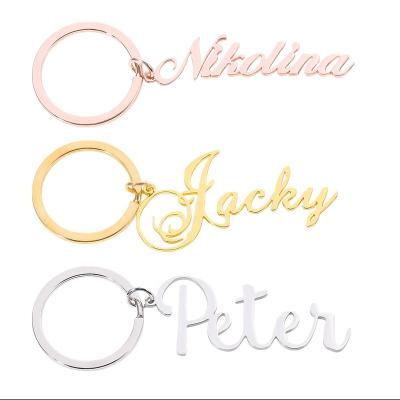 China Mothers Day MOQ 1pc Personalized Custom Logo Letter Keychain 18k Gold Stainless Steel Nameplate Key Ring Chains For Women Men for sale