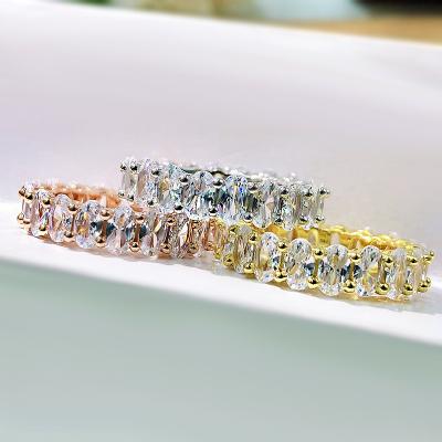 China TRENDY 925 Sterling Silver Ring AAA High End Zircon Pave Rings 18k Gold Plated Diamond Baguette Ring Eternity Band for sale