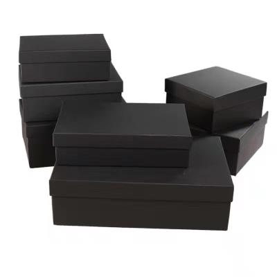 China Recycled Materials Gift Box Wholesale Simplicity Paper Box High End Black Black Kraft Paper Box For Shoes Clothes for sale