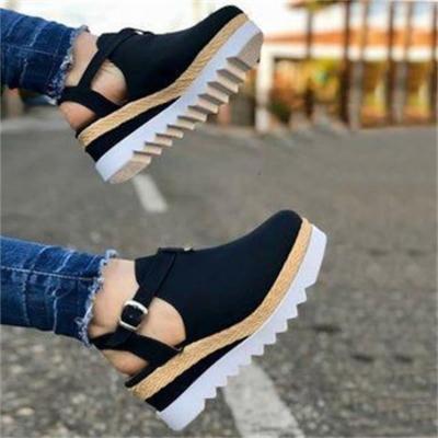 China Fashion Trend Vintage Women's Sandals Wedge Buckle Straw Strap Thick Bottom Flat Woman Shoes Platform Sandals Floss Shoes Female Summer for sale