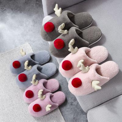 China Fashion trend Autumn Winter New Ins Christmas 2021 antlers couple warm home slippers women cotton slippers wholesale for sale