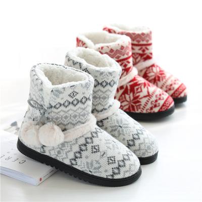 China Fashion Trend Women Winter Fur Bedroom Slippers Warm Christmas Cotton Flat Platform Indoor Floor Shoes Comfortable Plush Knitted Slippers for sale