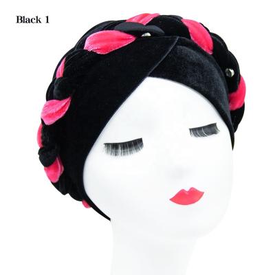 China UNIQ UH003 Fashionable Muslim Braid Turban Hat Women Bandanas Turban Hat For Women Female Headscarf African Turban With Rhinestone for sale