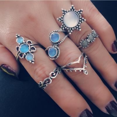 China UNIQ CLASSIC Tasty Teens Gem Stone Knuckle Ring Set Boho Ring Set For Women Girls for sale