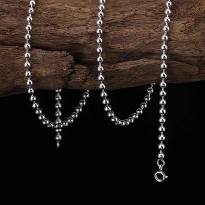 China UNIQ CLASSIQUE 925 Sterling Silver 3 Millimeter Pearl Ball Strand Chain Necklace for Women and Men for sale