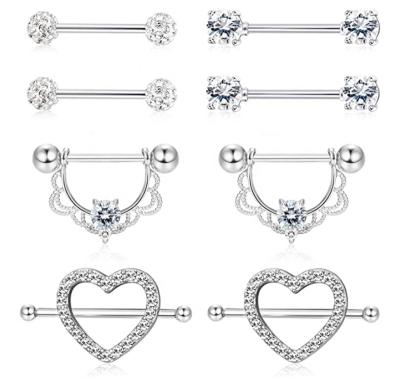 China UNIQ FASHIONABLE 16 PIECES 14G Stainless Steel CZ Opal Barbell Body Piercing Jewelry Nipple Tongue Rings Nipplerings for sale