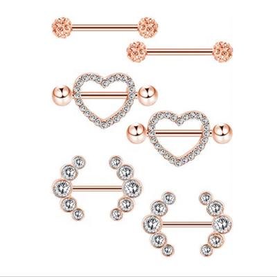 China UNIQ FASHIONABLE 6 PIECES Acrylic Stainless Steel Nipple Rings Tongue Ring CZ Barbell Heart-Shape Piercing Body Jewelry for sale