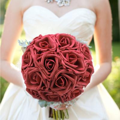 China Plastic Rose Red Artificial Flowers Rose Home Party Decorations For Bridal Wedding Bouquet for sale