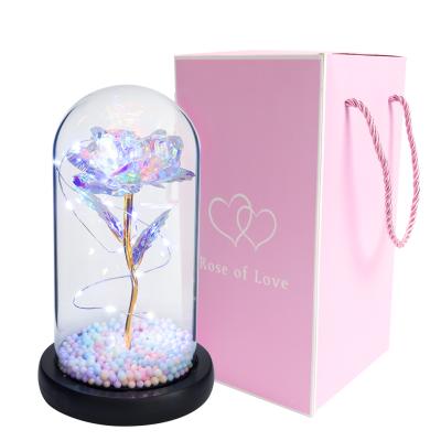 China Factory Wholesale LED Rose Fancy Flowers Gold Foil Lights Glass Dome Preserved Fresh Flower for Women's Valentine's Day for sale