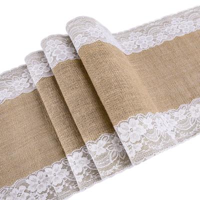 China Linen With Lace Natural Linen Fabric Table Cloth For Wedding Other Table Cloth Wedding Decoration Item Linen Fabric W/Lace For Wedding Table Home for sale