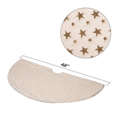 China For Christmas Trees Decoration Amazon Hotsale 48 Inches Starry Gold Foiled Artificial White Christmas Tree Edge Soft White Tree Mat Stars Christmas Tree Skirt for sale