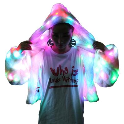 China from above & Colorful Glowing Faux Fur Coat Tees LED Light Up Luminous Jacket Hoodie Coat For Halloween Christmas Party Performing Wear Costume for sale