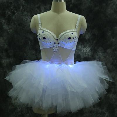 China Latest Dance Performance Skirt Design Fancy LEF Tutu Dress Ballroom Dance Costume Club Stage Dancer Suit for sale