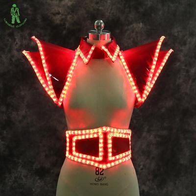 China Luminous Luminous Clothing LED Dress Up Costume For Club Party Stage Ballroom Dance Dresses Sleeveless Luminous Jacket Belt Set for sale