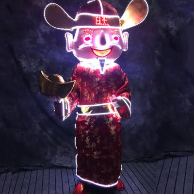 China God of Wealth Costume Clothing Event Opening Celebration New Year Parade Luminous Interpretation Sets LED Props Luminous Costume for sale