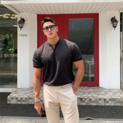 China New Arrived Skinny Casual T-shirt Camisetas Hombre M-3xl V-Neck Sleeve Men T-shirt 2022 Summer Breathable Slim Fit Short T-shirt for sale