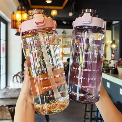 China Sustainable 2 Liter Water Bottle With Straw Female Girls Large Portable Travel Bottles Sports Fitness Cup Summer Cold Water With Time Scale for sale