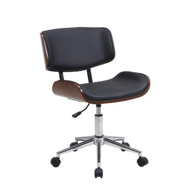 China Swivel Side (Height) Adjustable Wood Task Chair in Black Faux Leather and Chrome Finish for sale