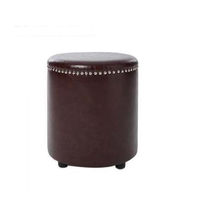 China stool home & Modern ASSEMBLED Pouf Ottoman Round Leather Ottoman Brown for sale