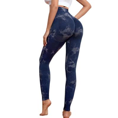 China 2022 New Fitness Women Tights Breathable Seamless Compression Exercise Biker Pants Tie Dye Yoga Gaiters for sale