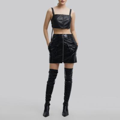 China High Quality Custom Fashion Sexy Mini A-Line Skirts Breathable Black Leather Skirts For Women for sale