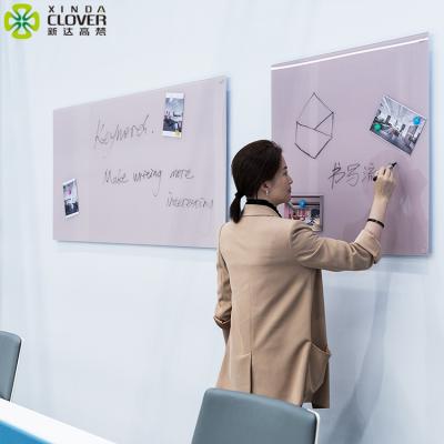 China Magnetic Force School Office Meeting Room Mobile Erasable Color Glass Writing Board Wall Mounted Mobile Erasable Office Partition for sale