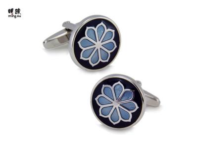 China Het zwarte en Blauwe Zachte Email vult Cufflinks van Douanemensen de Stijl van de Nieuwigheidsbloem Te koop