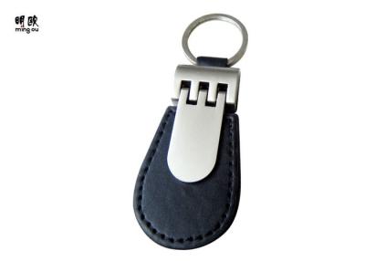 China Logo Printing Personalised Leather Keyrings For Men 43g Black PU Zinc Alloy Body for sale