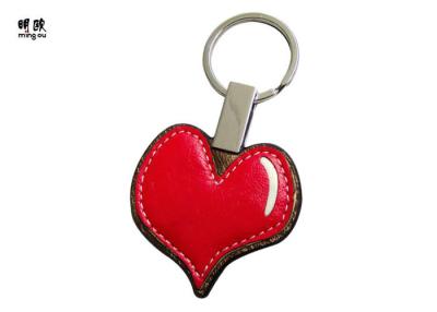 China Red Personalised Leather Keyring Heart Shaped Promotional Leather Keyrings for sale