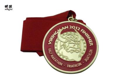 China Long Distance Running Champion Custom Award Medals With Red Color Ribbon Lanyard for sale