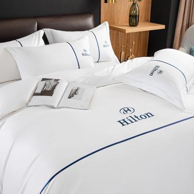 China Anti-static Custom Embroidery Duvet Cover Hotel Sheets Hilton Bedsheet Egyptian Cotton Hotel Bedding Set for sale