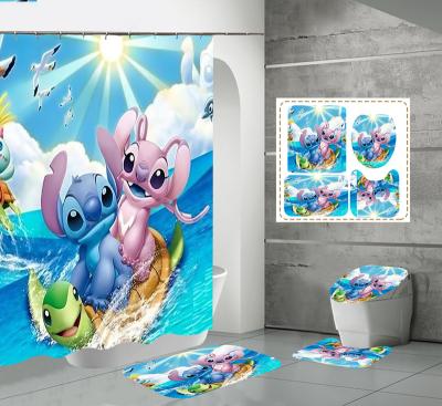 China 4pcs Polyester Dot Anime Printing Modern Waterproof Custom 3d Bathroom Shower Curtain Sets With Covers for sale