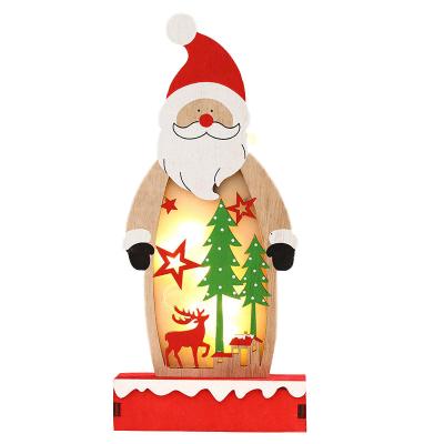 China Wood Make Christmas Table Decoration Santa Christmas Lighted Wood Store Window Decorative Wood Crafts for sale