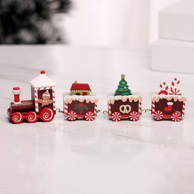 China 2022 New Wooden Design Christmas Decoration Four Small Trains DIY Wooden Combination For Swapping Buying Gifts for sale